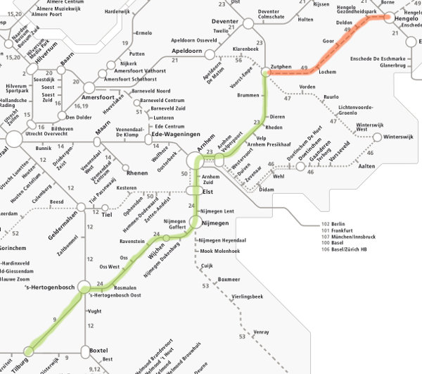 Van Tilburg via Zutphen naar Hengelo