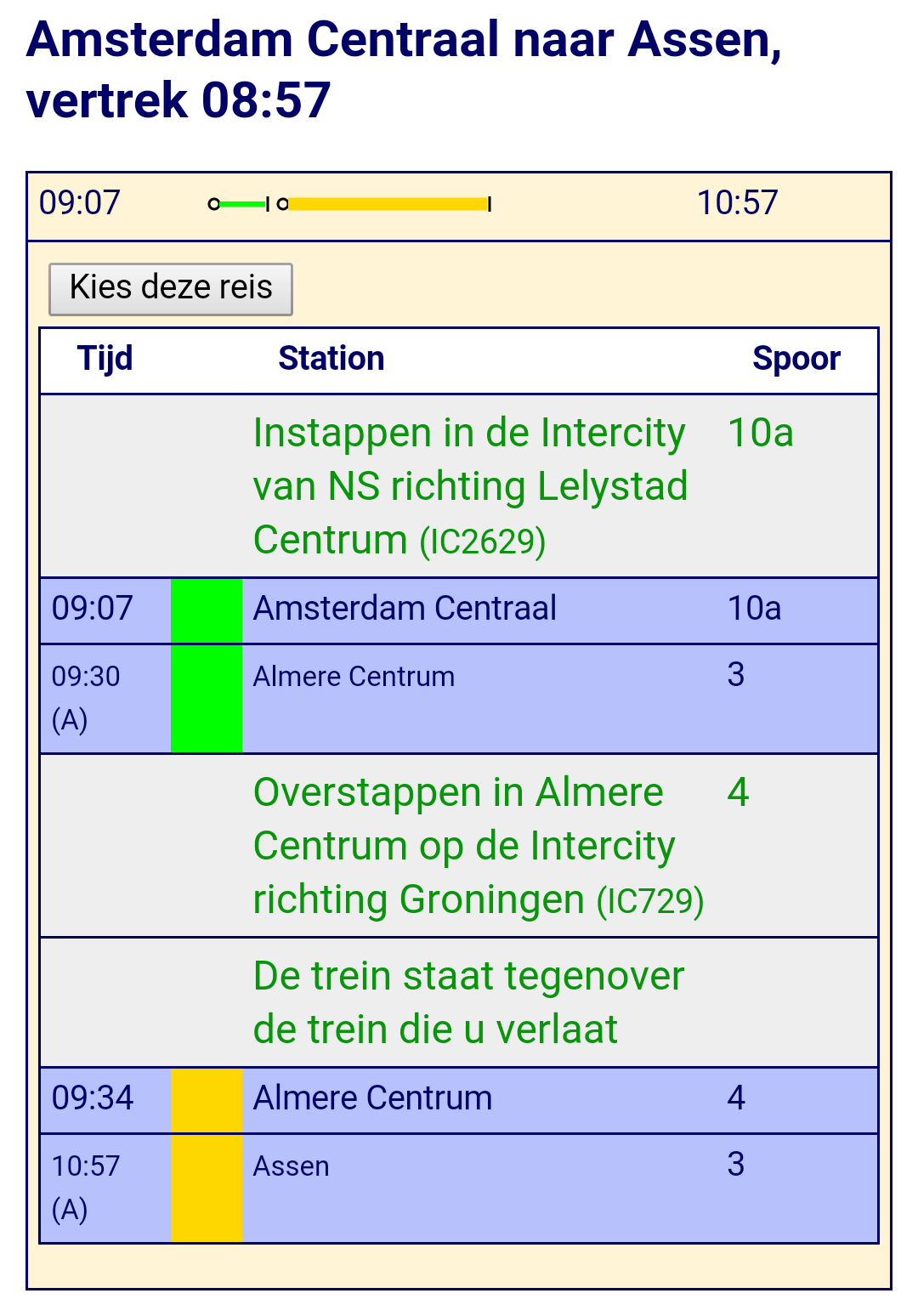 Van Amsterdam naar Assen, n keer overstappen